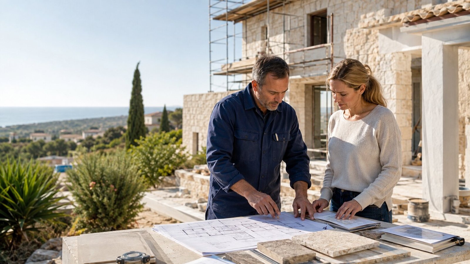 Tradesperson planning work at a property in Cyprus